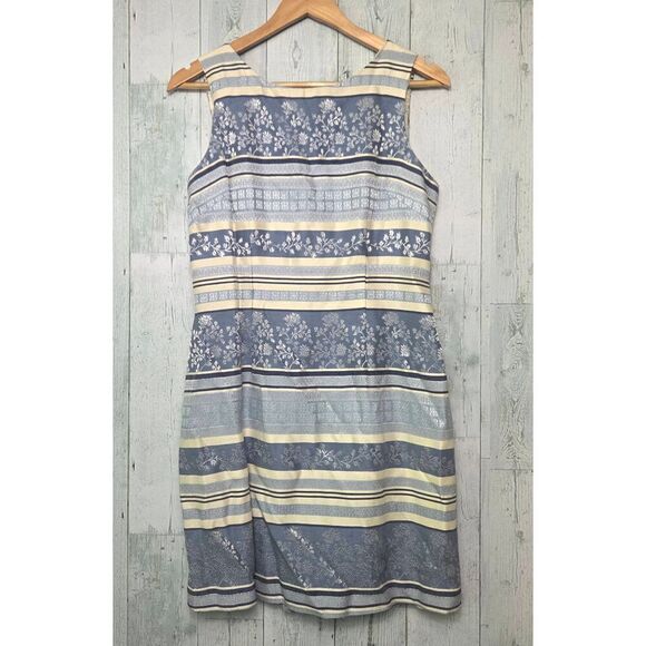 VTG 90s John Roberts Striped Semi-Satin Sheen Floral Block Sleeveless Dress Sz 8 - Picture 1 of 8